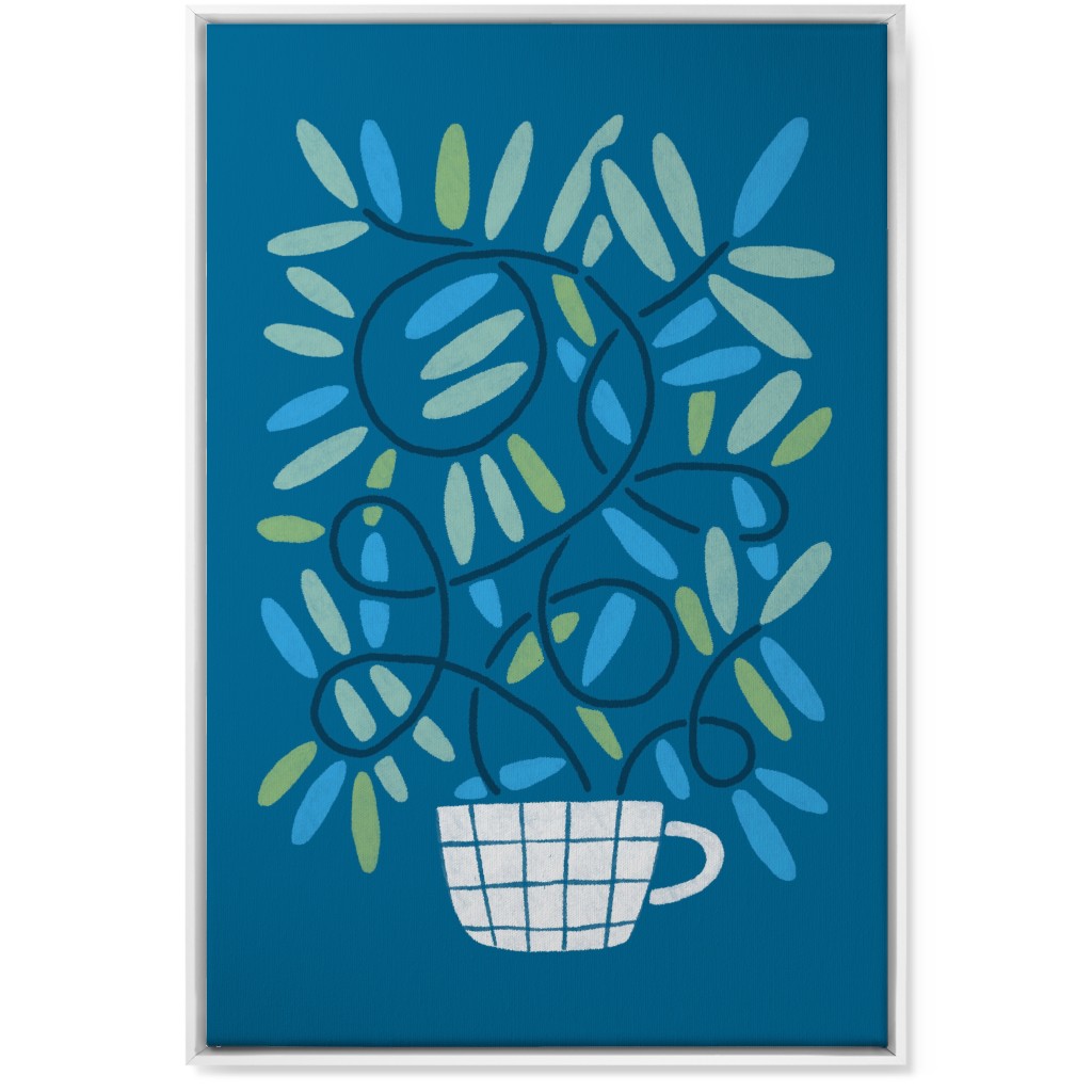 Cup and Plants Wall Art, White, Single piece, Canvas, 24x36, Blue, Blue Lagoon