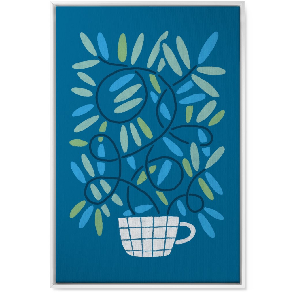 Cup and Plants Wall Art, White, Single piece, Canvas, 24x36, Blue