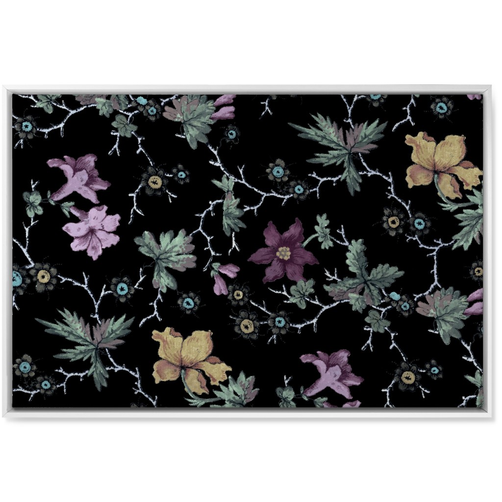 Geneva Floral Watercolor - Multi on Black Wall Art, White, Single piece, Canvas, 24x36, Black, Black