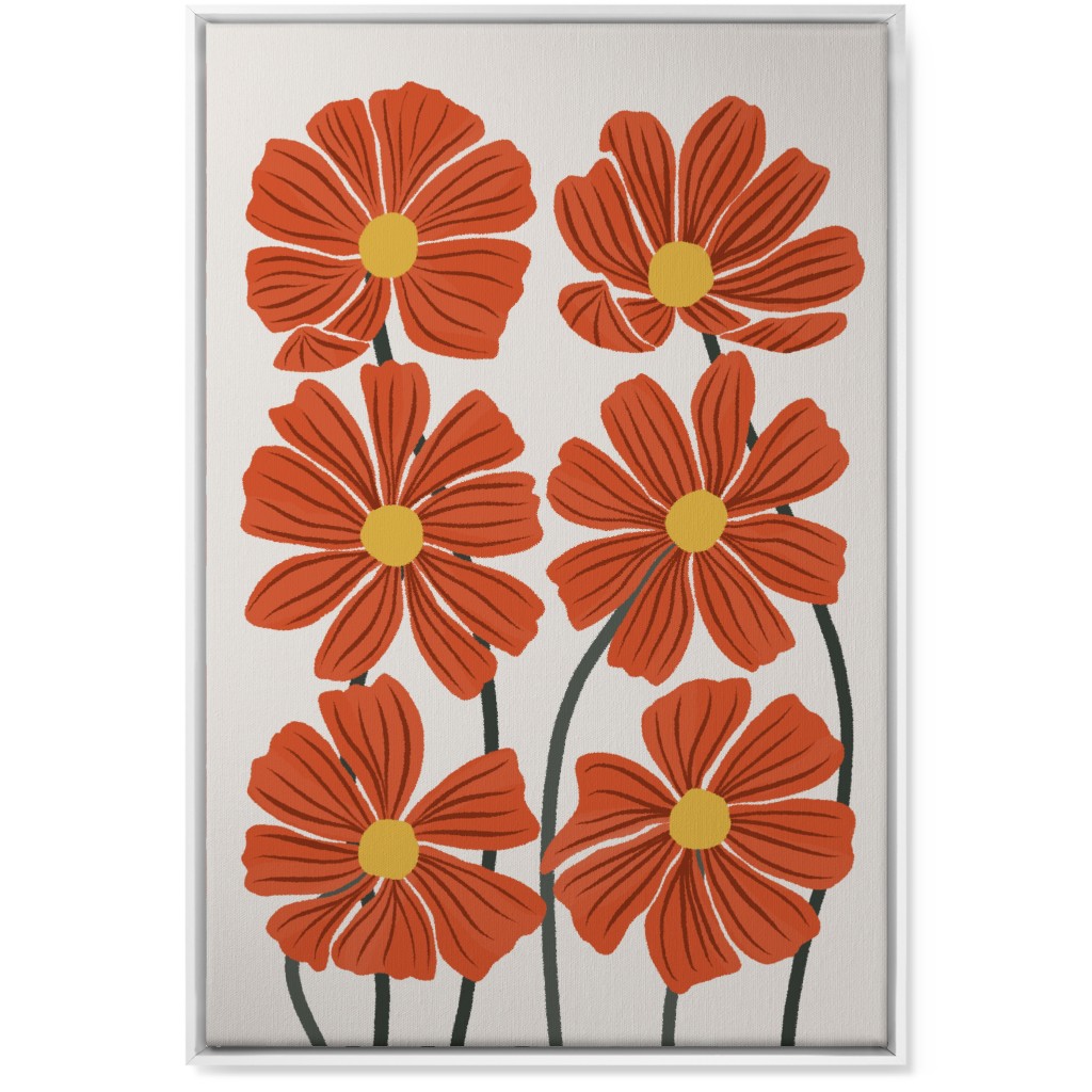 Botanical Cosmos Flowers Wall Art, White, Single piece, Canvas, 24x36, Red, Fawn