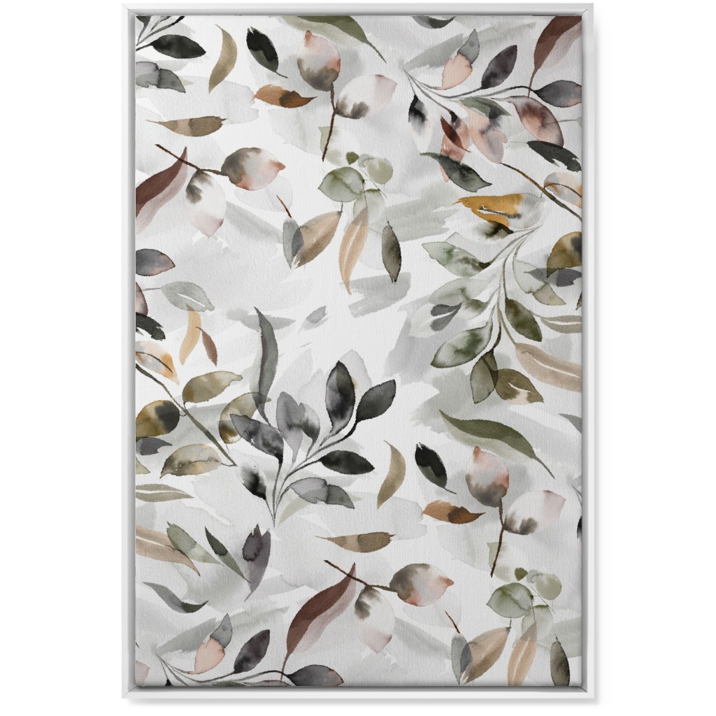 Watercolor Botanical Leaves - Beige Wall Art, White, Single piece, Canvas, 24x36, Beige