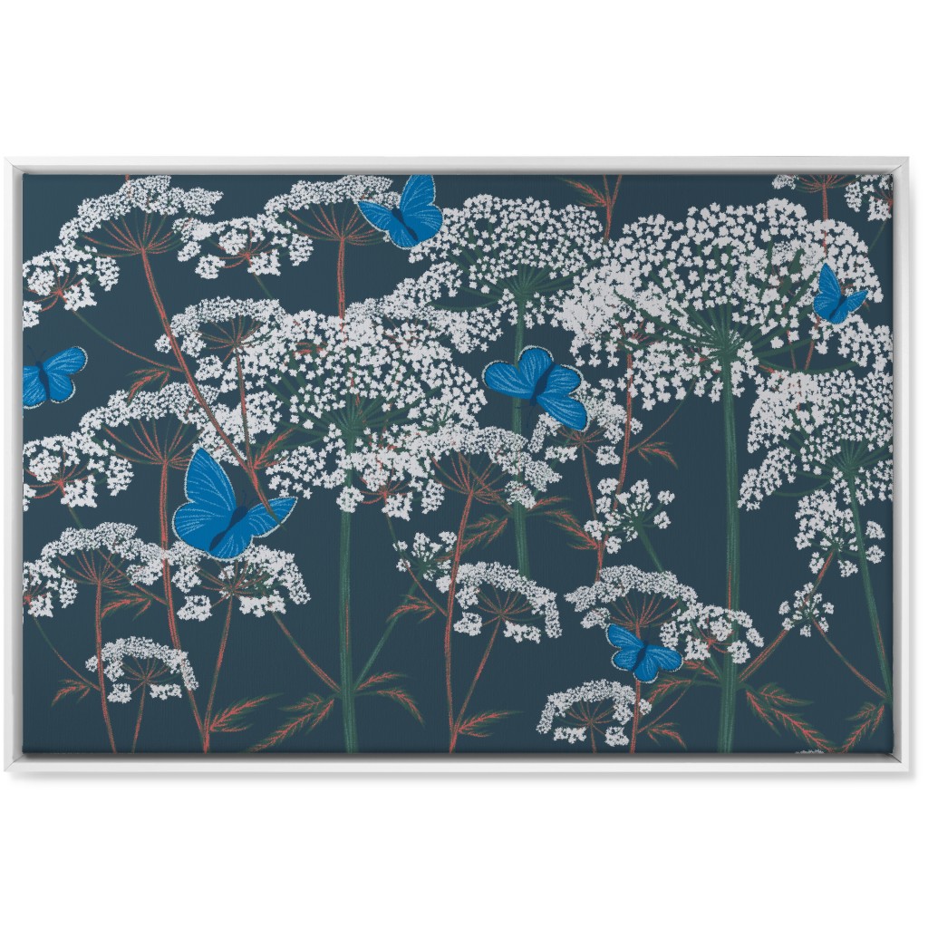 Queen Annes Lace - Green and Blue Wall Art, White, Single piece, Canvas, 24x36, Blue