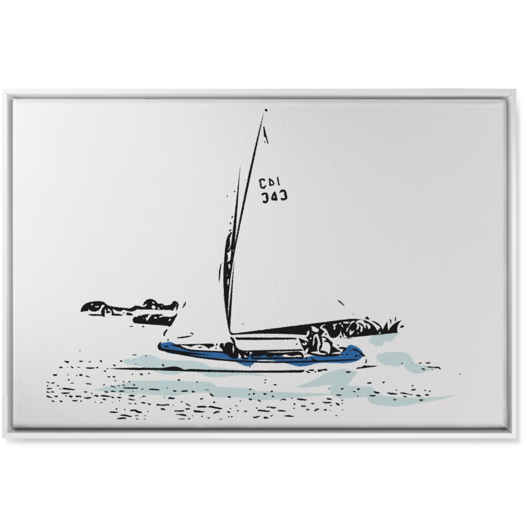 Sailing - White and Blue Wall Art, White, Single piece, Canvas, 24x36, White, White