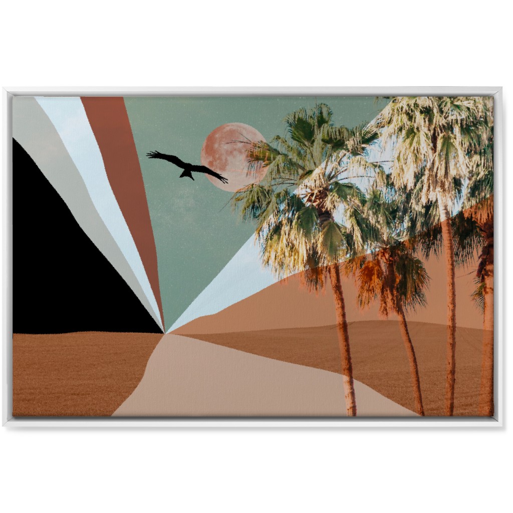 Full Moon Retro Landscape Collage - Multi Wall Art, White, Single piece, Canvas, 24x36, Multicolor