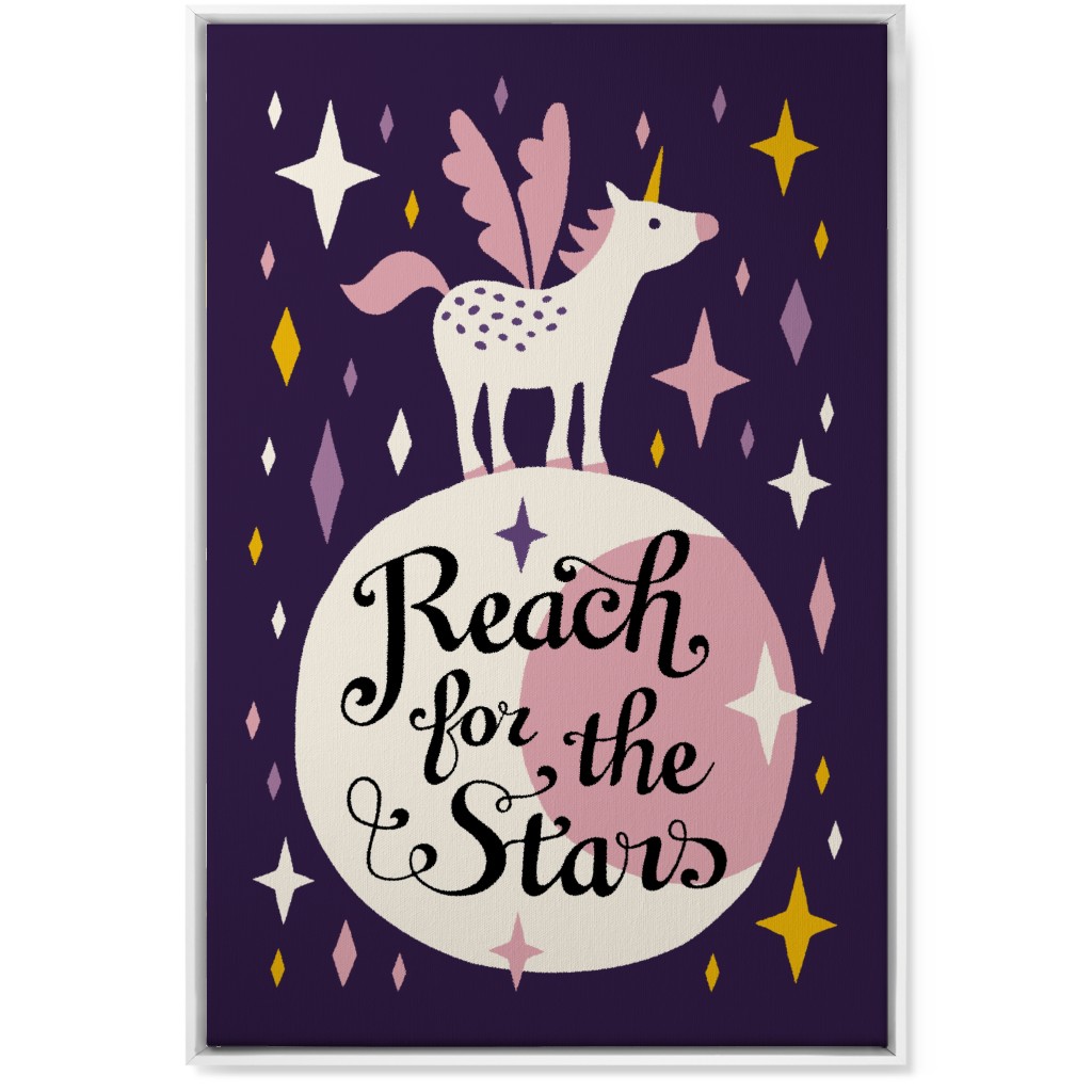 Unicorn Reach for the Stars - Pink & Purple Wall Art, White, Single piece, Canvas, 24x36, Pink