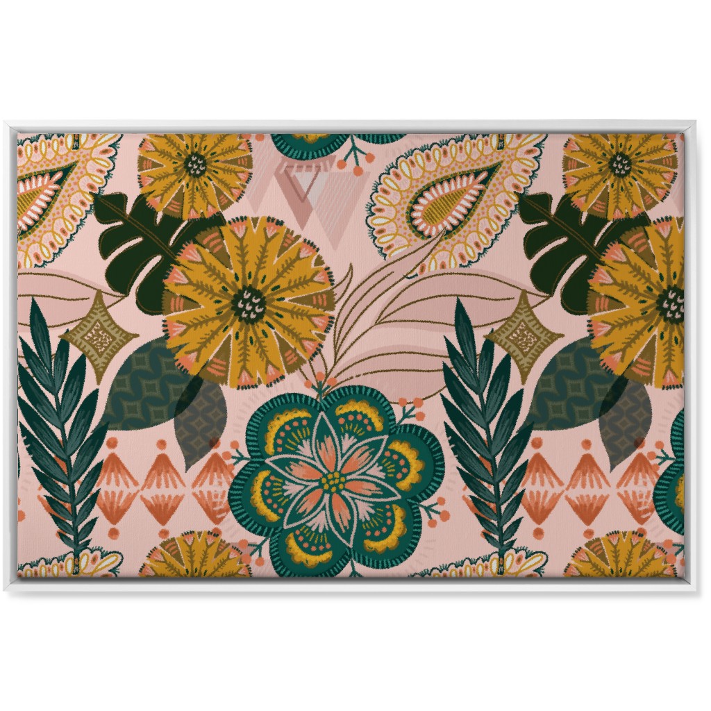 Boho Tropical - Floral - Pink Wall Art, White, Single piece, Canvas, 24x36, Multicolor