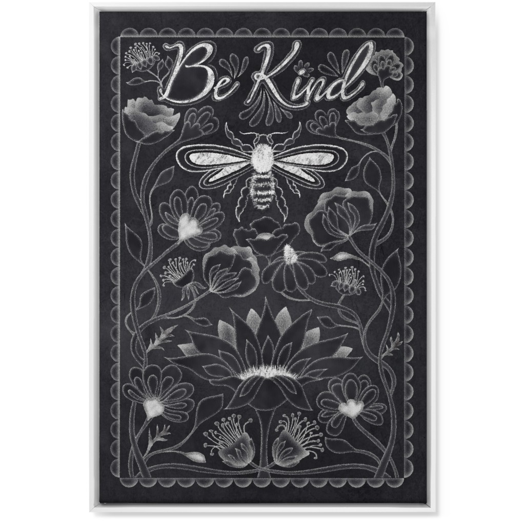 Be Kind Floral Wall Art, White, Single piece, Canvas, 24x36, Black