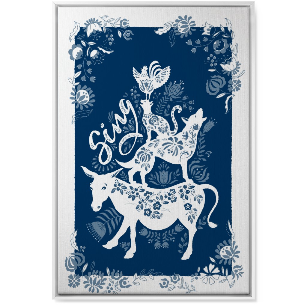 Musicians of Bremen Folkart - Blue Wall Art, White, Single piece, Canvas, 24x36, Blue, True Blue