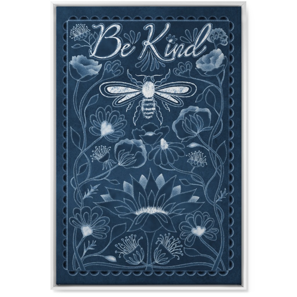 Be Kind Floral Wall Art, White, Single piece, Canvas, 24x36, Blue