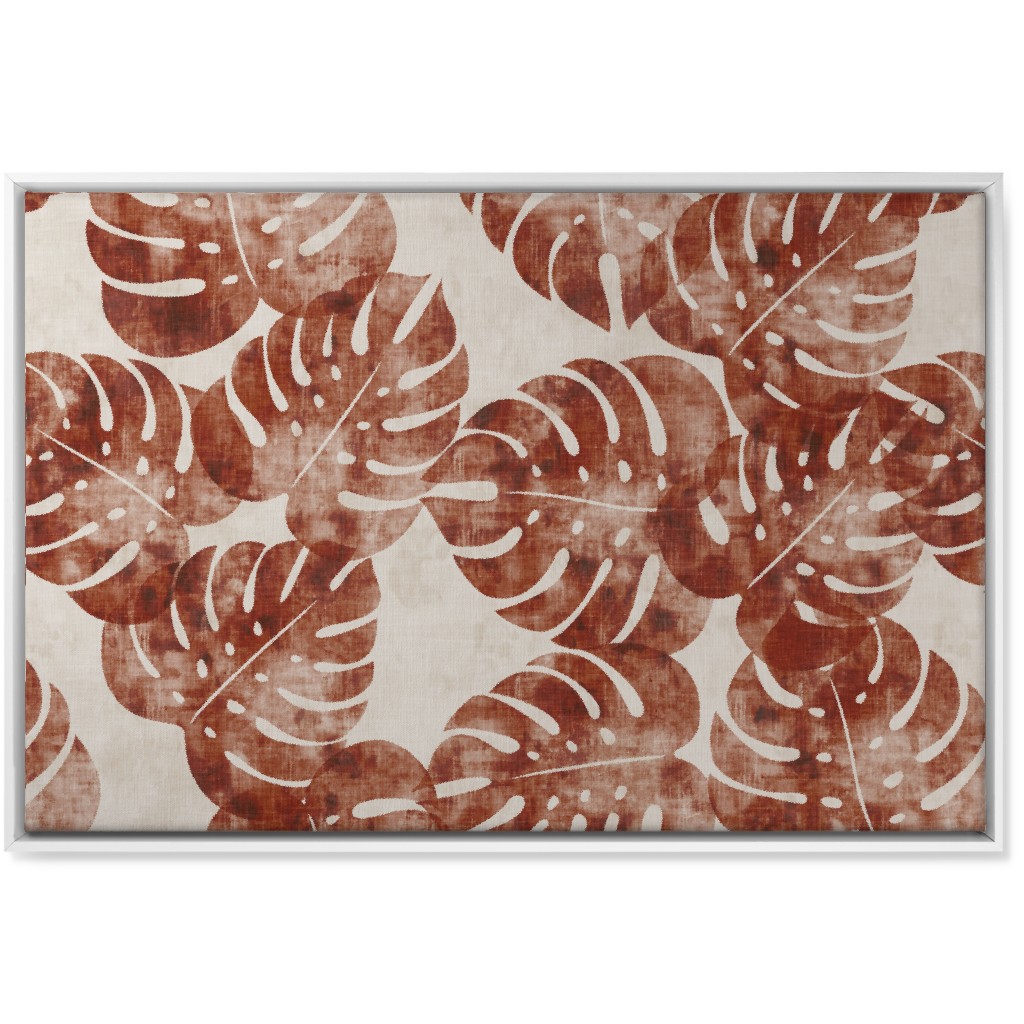 Monstera Leaves - Rust Wall Art, White, Single piece, Canvas, 24x36, Brown, Brown