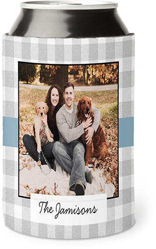 Gingham Print Can Cooler, Can Cooler, Gray