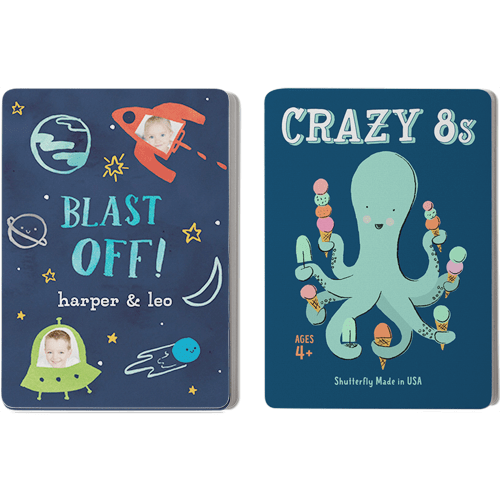 Moon And Stars Blast Off Card Game, Crazy 8s, Blue