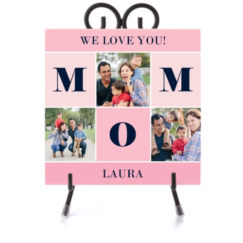 Mom Color Blocks Ceramic Tile, glossy, 6x6, Pink, blush