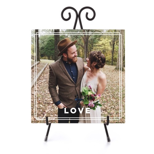 Overlap Modern Double Border Ceramic Tile, glossy, 8x8, White, white