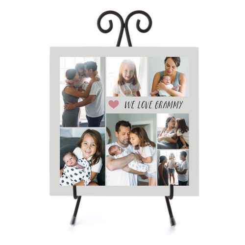 We Love Collage Ceramic Tile, glossy, 8x8, Gray, silver lining