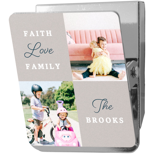 Faith Love Family Clip Magnet, 2x2.5, Gray, stone