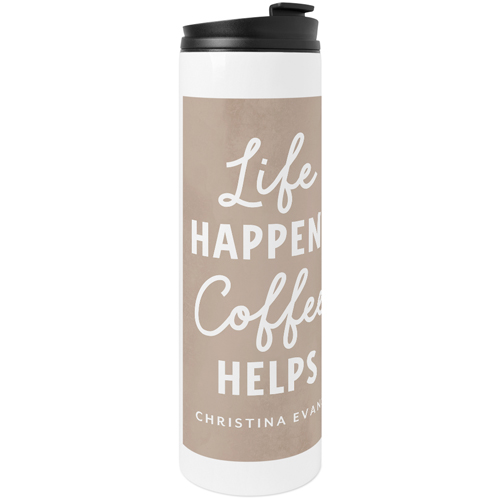 Coffee Helps Stainless Steel Travel Mug, White, , 20oz, Brown, chocolate