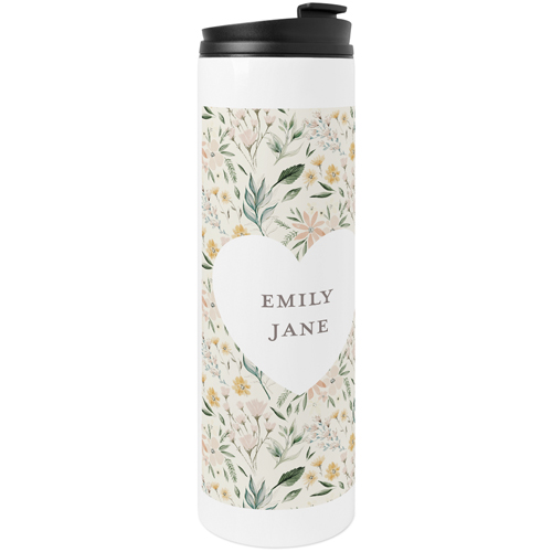 Florals and Heart Stainless Steel Travel Mug, White, , 20oz, White, white