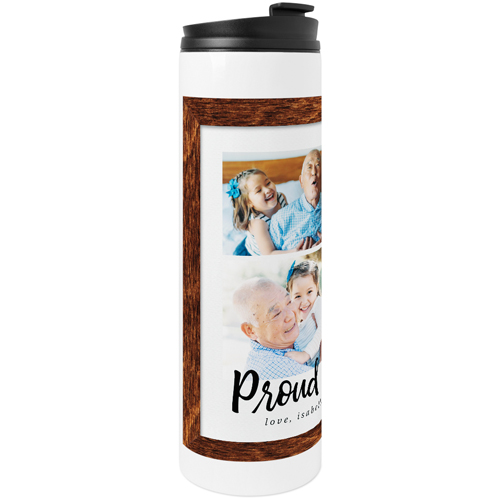 Proudest Grandpa Border Stainless Steel Travel Mug, White,  , 20oz, Black