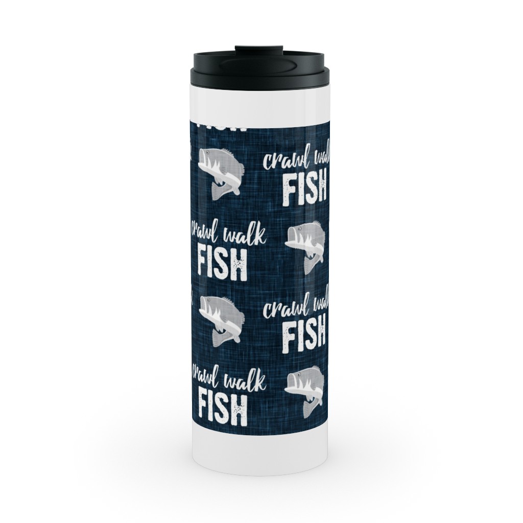 Crawl Walk Fish - Bass Fishing - Navy Blue and Grey Tall Latte Mug