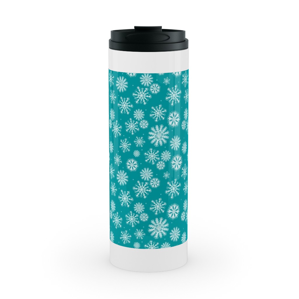 Let It Snow Snowflakes - Blue Stainless Mug, White,  , 16oz, Blue