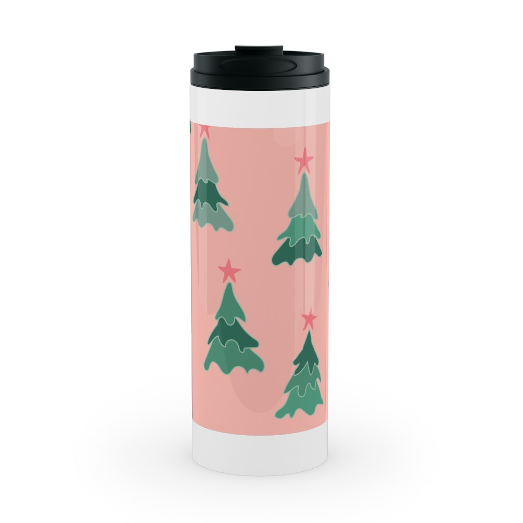 Modern Christmas Trees Stainless Mug, White,  , 16oz, Pink