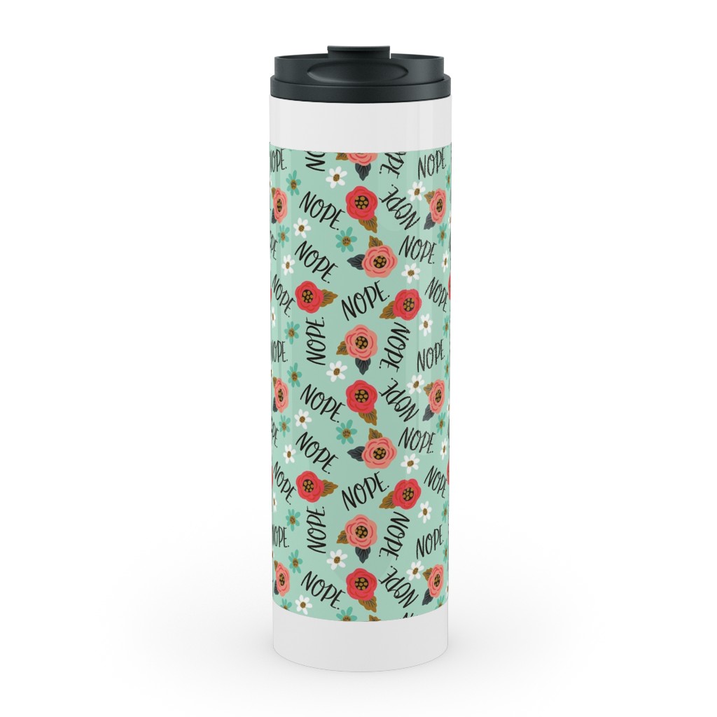Pretty Nope - Floral - Blue Stainless Mug, White, , 20oz, Blue, True Blue