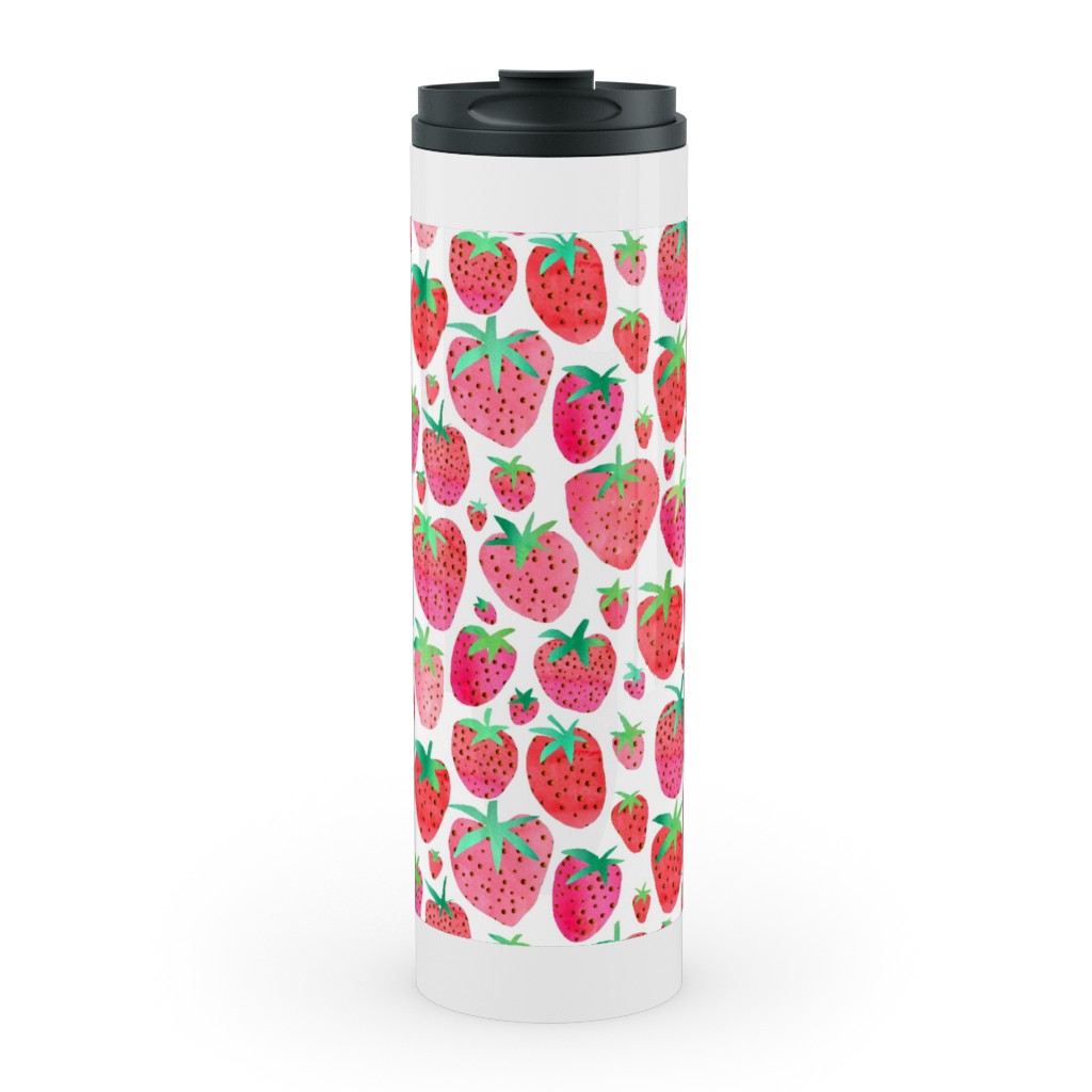 Strawberries - Pink Stainless Mug, White,  , 20oz, Pink