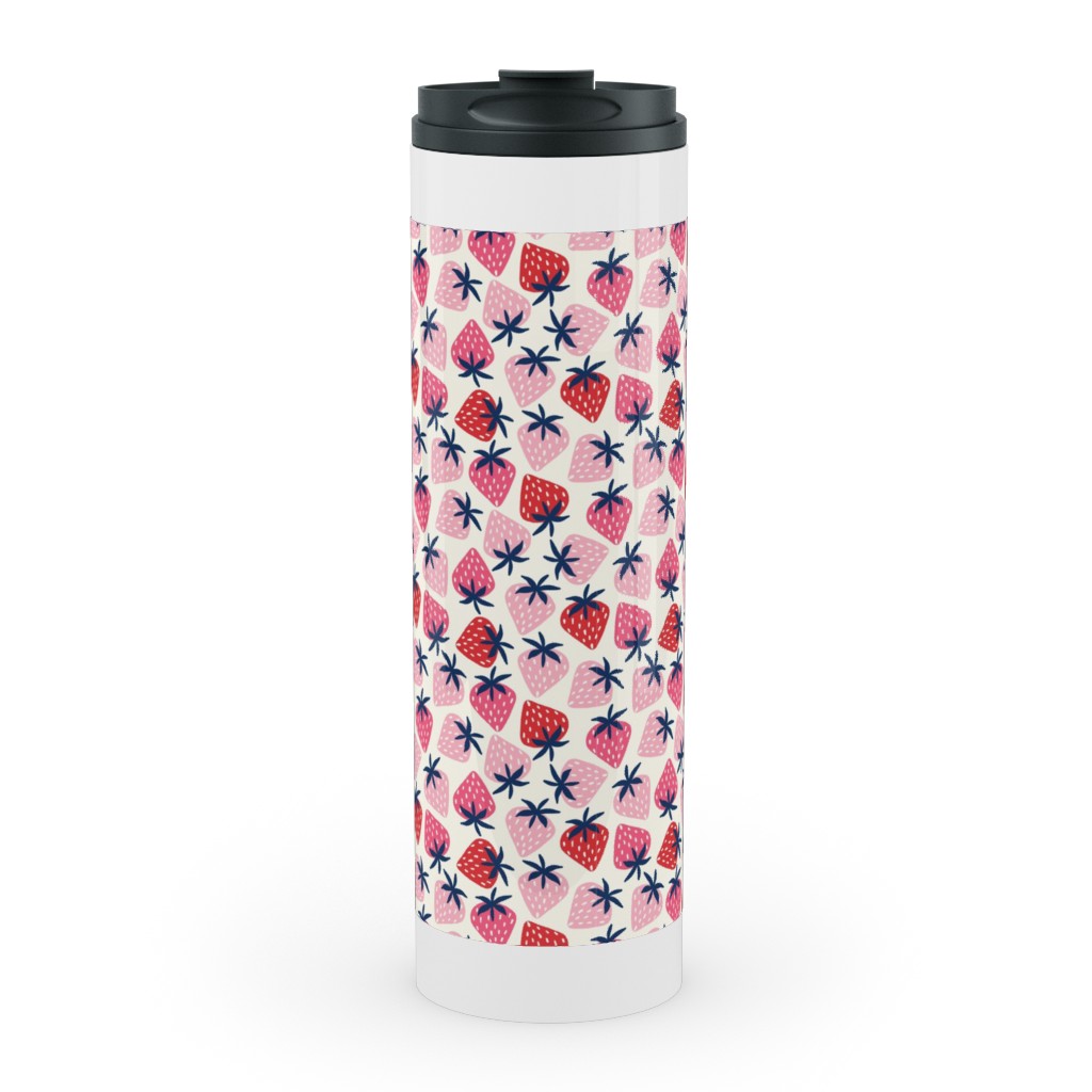 Strawberries - Pink and Red Stainless Mug, White,  , 20oz, Pink