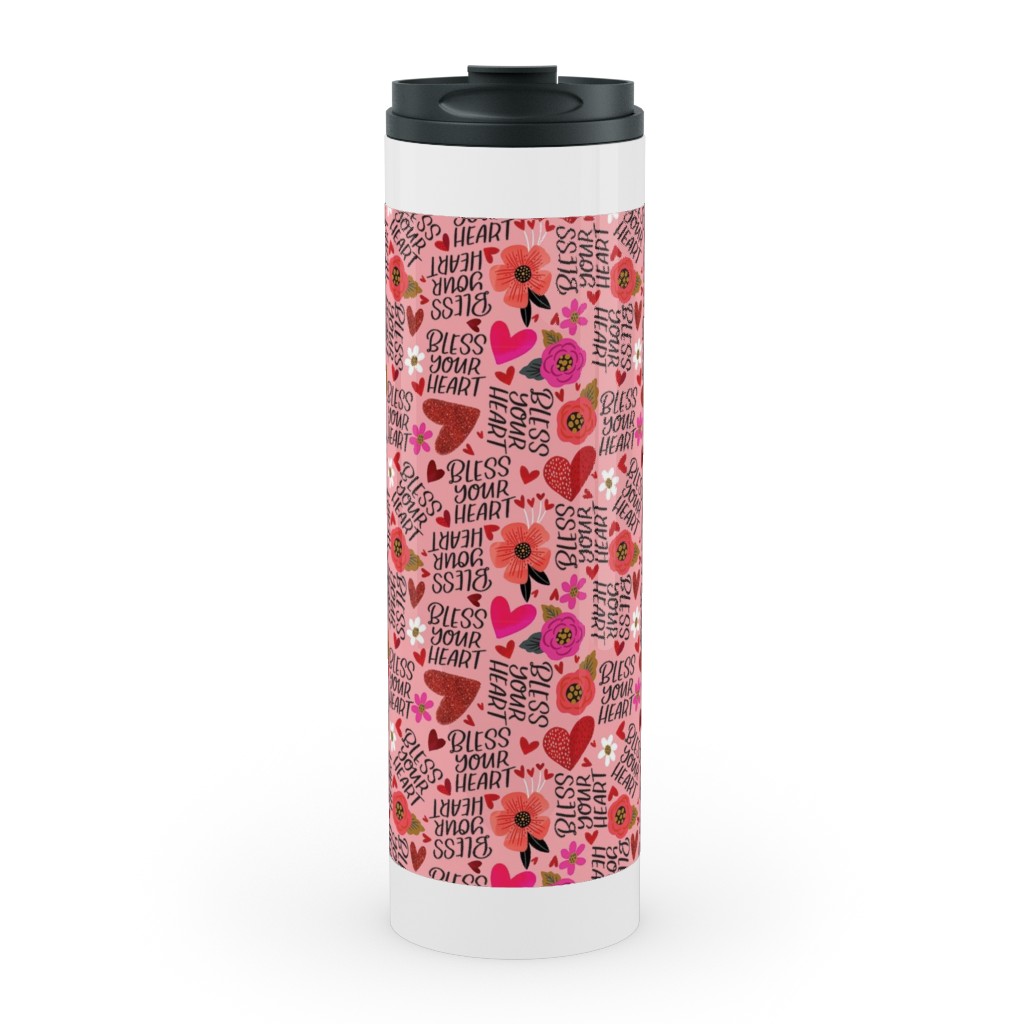 Pretty Bless Your Heart - Floral - Pink and Red Stainless Mug, White, , 20oz, Pink, Bright Pink