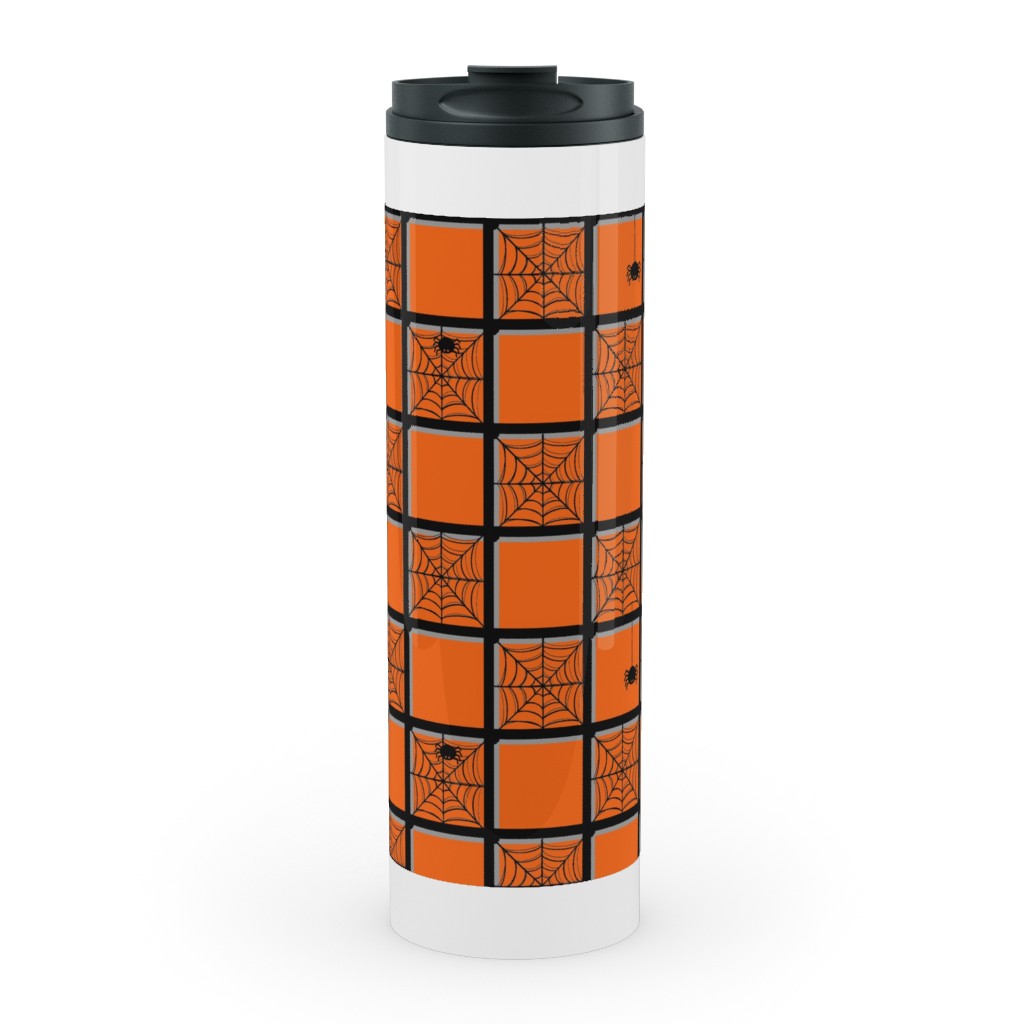 Orange Plaid Spider Webs Stainless Mug, White,  , 20oz, Orange