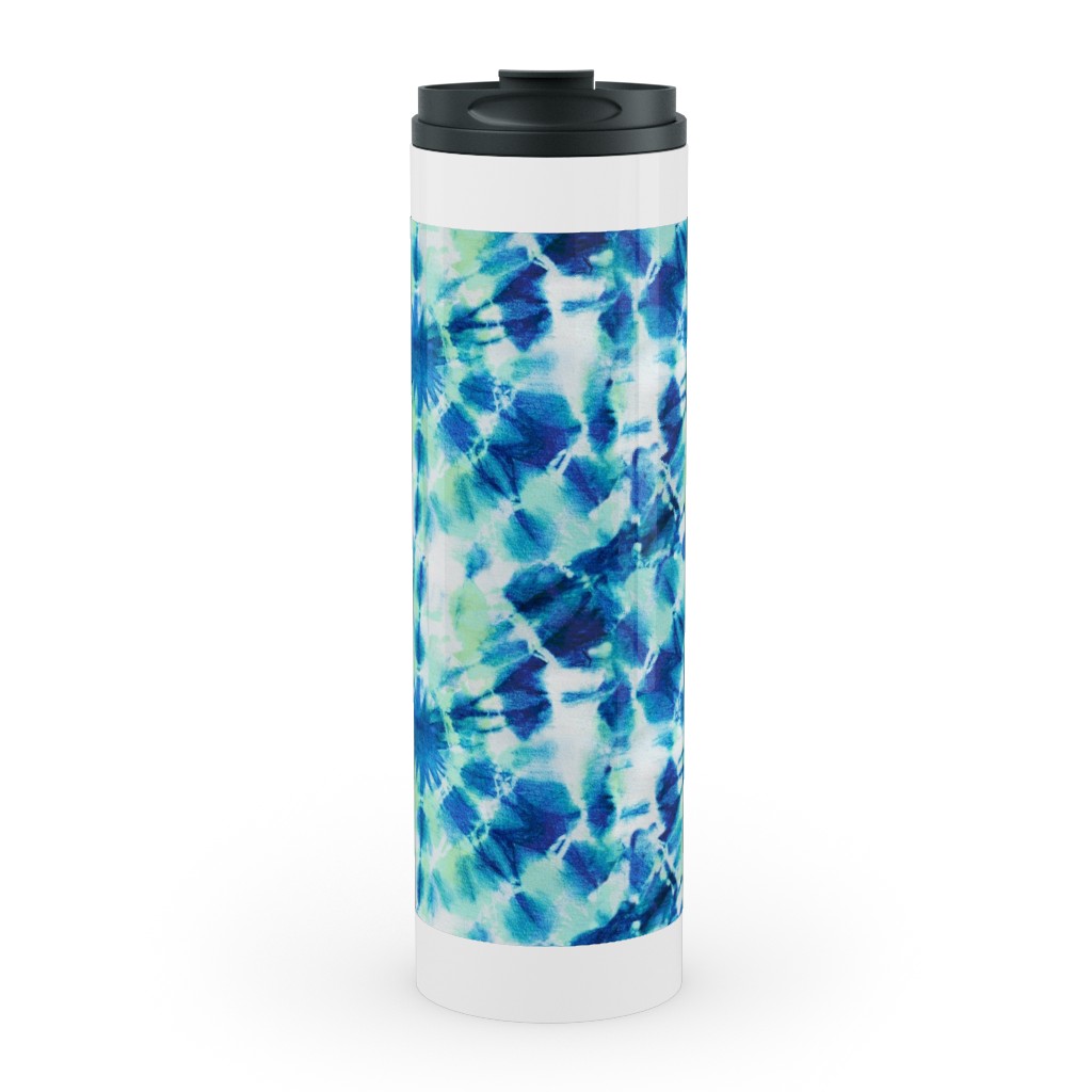 Ink Splat Indigo and Green Tie Dye Stainless Mug, White,  , 20oz, Blue