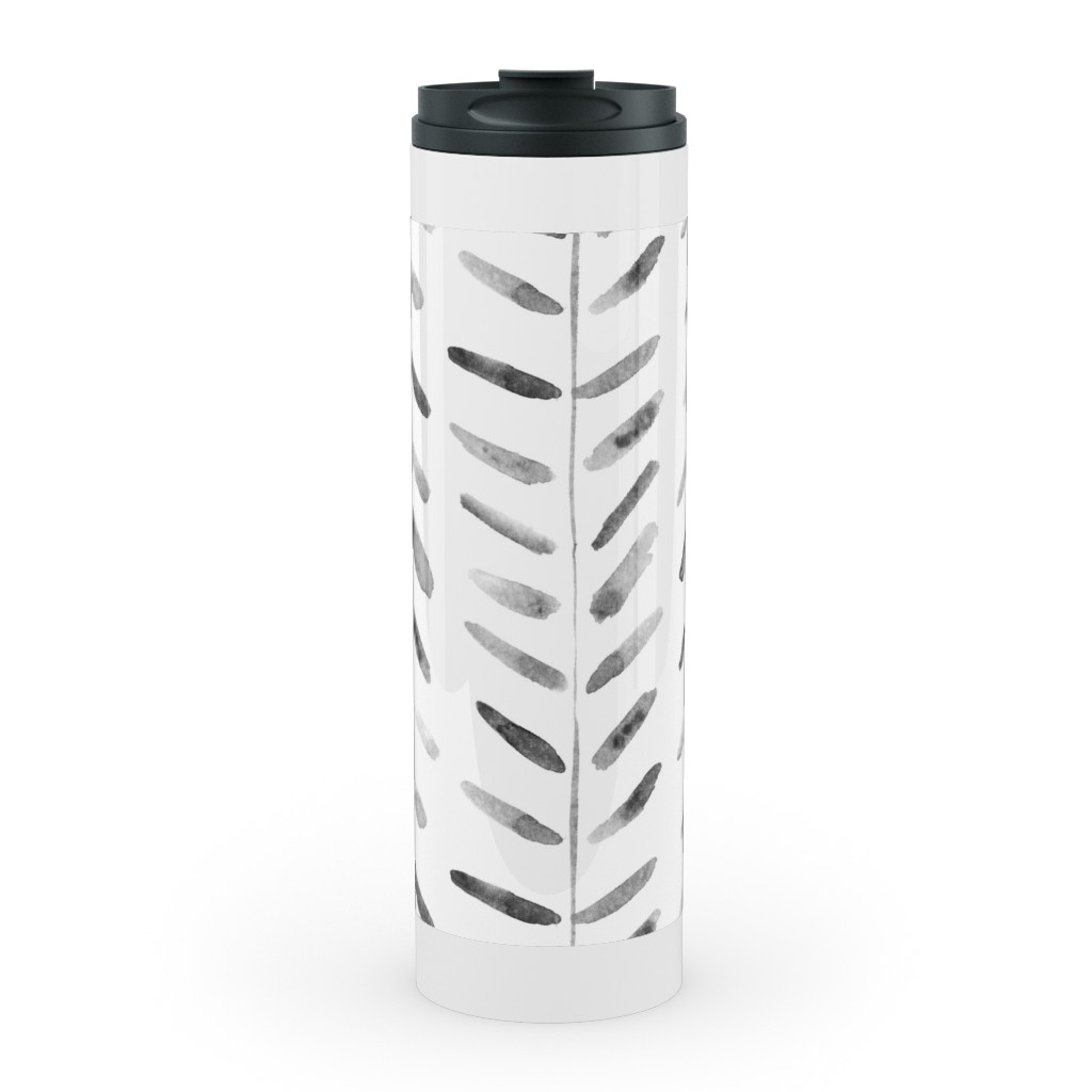 Noir Watercolor Abstract Geometrical Pattern for Modern Home Decor Bedding Nursery Painted Brush Strokes Herringbone Stainless Mug, White, , 20oz, White, White