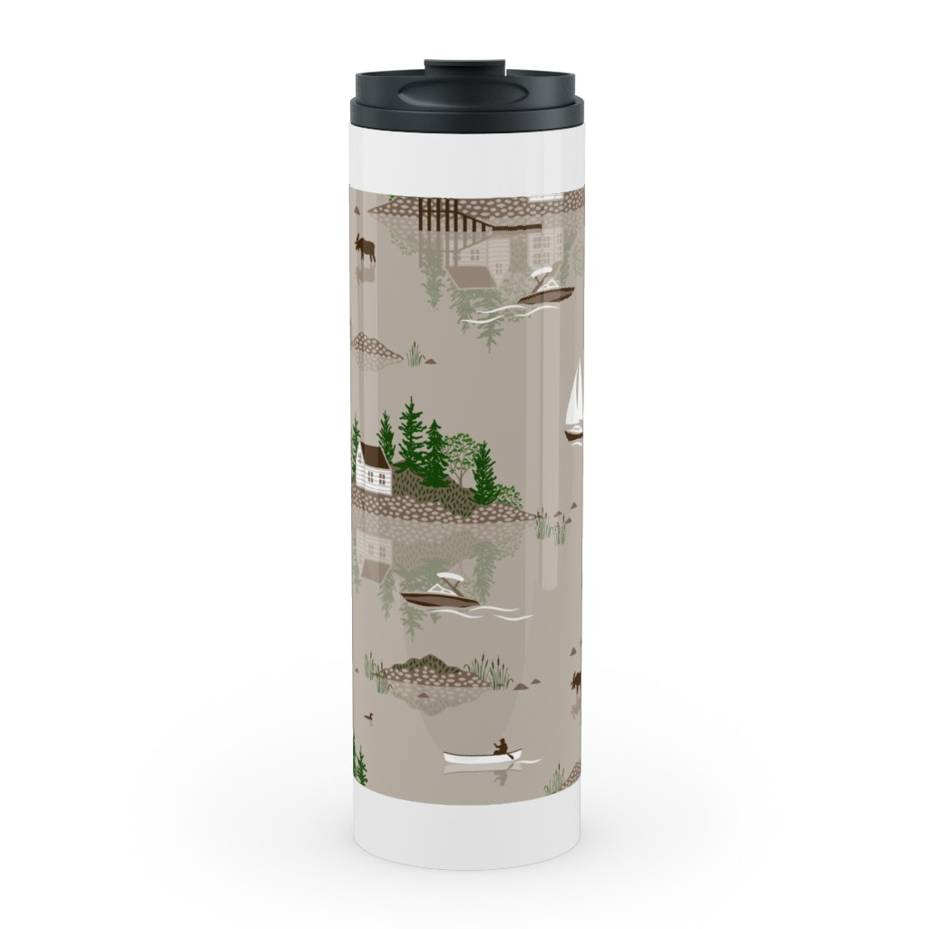 Boating on the Lake - Beige Stainless Mug, White,  , 20oz, Beige