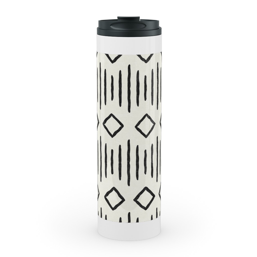 Diamond Fall - Mud Cloth - Onyx on Bone - Mudcloth Farmhouse Tribal - Lad19bs Stainless Mug, White,  , 20oz, Beige