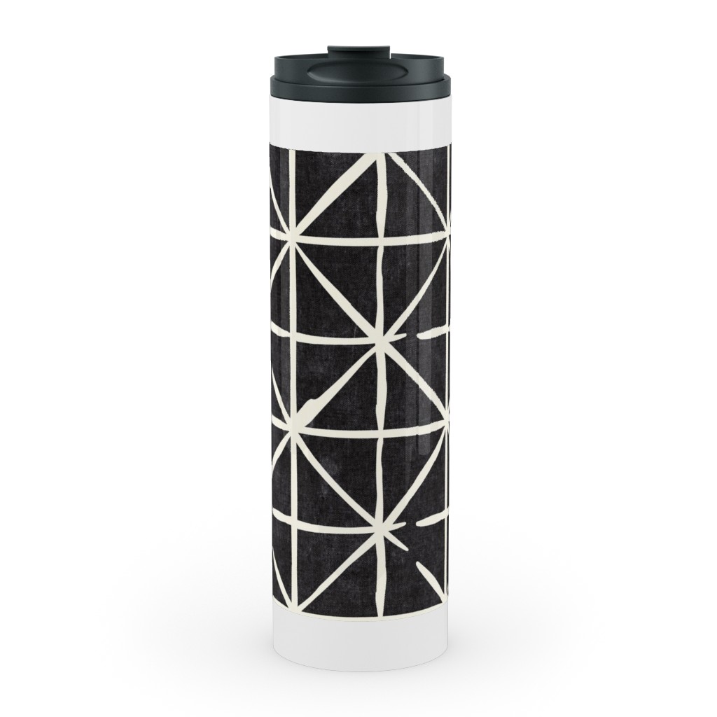 Geometric Triangles - Distressed Geometric Stainless Mug, White, , 20oz, Black, Black