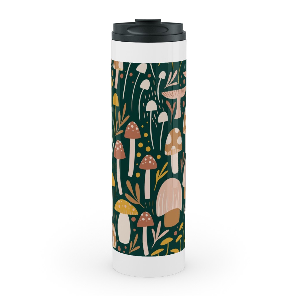 Woodland Mushroom Meadow - Green Stainless Mug, White,  , 20oz, Green