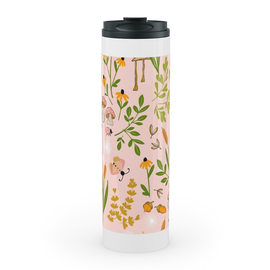 Autumn Meadow Stainless Mug, White, , 20oz, Pink, Bright Pink