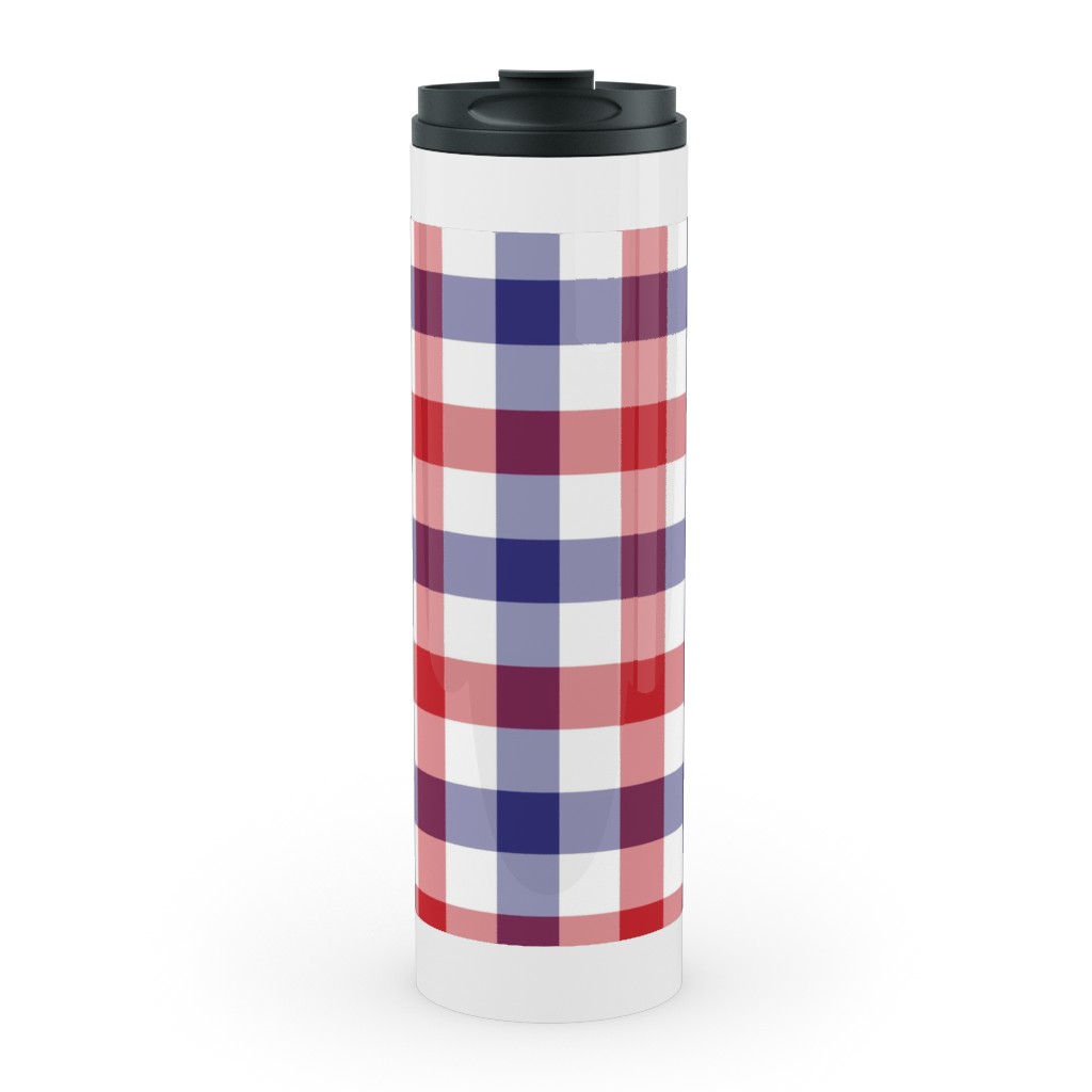 Red White and Blue Gingham Checks Stainless Mug, White, , 20oz, Multicolor