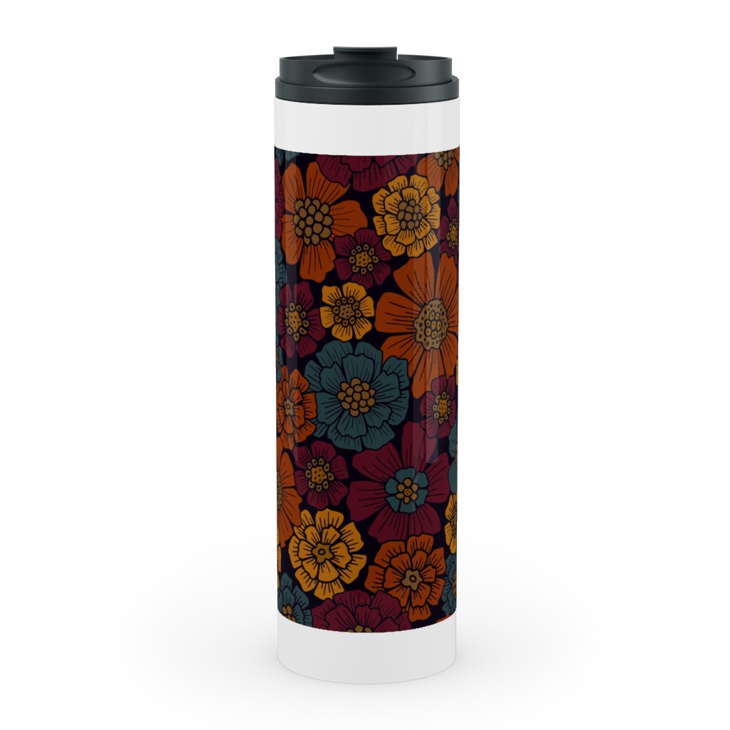 Burgundy, Rust, Mustard & Teal Floral Stainless Mug, White, , 20oz, Red, Red