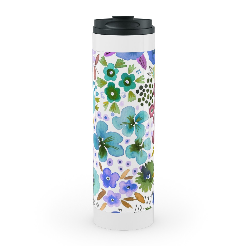 Artful Little Flowers - Multi Stainless Mug, White, , 20oz, Multicolor