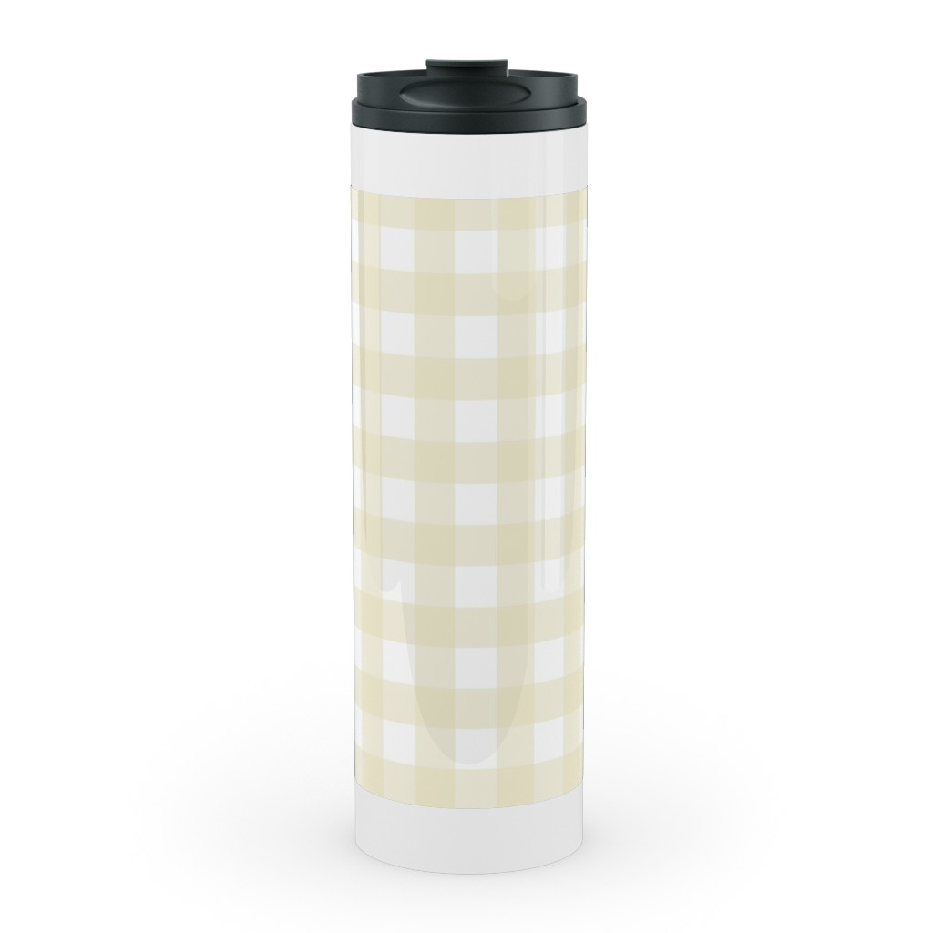 Gingham Check Stainless Mug, White, , 20oz, Yellow, Cream