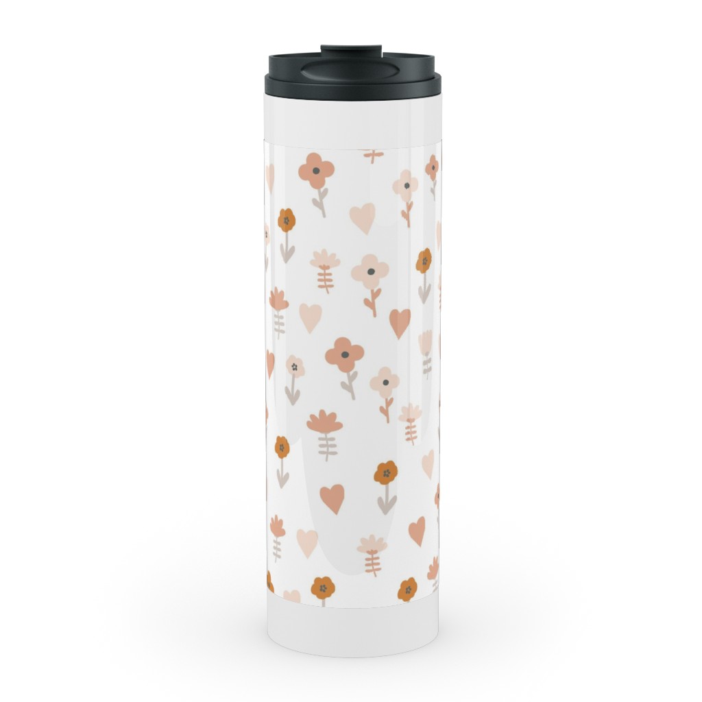 Wild Flowers - Boho - Neutral on White Stainless Mug, White, , 20oz, Pink, Bright Pink