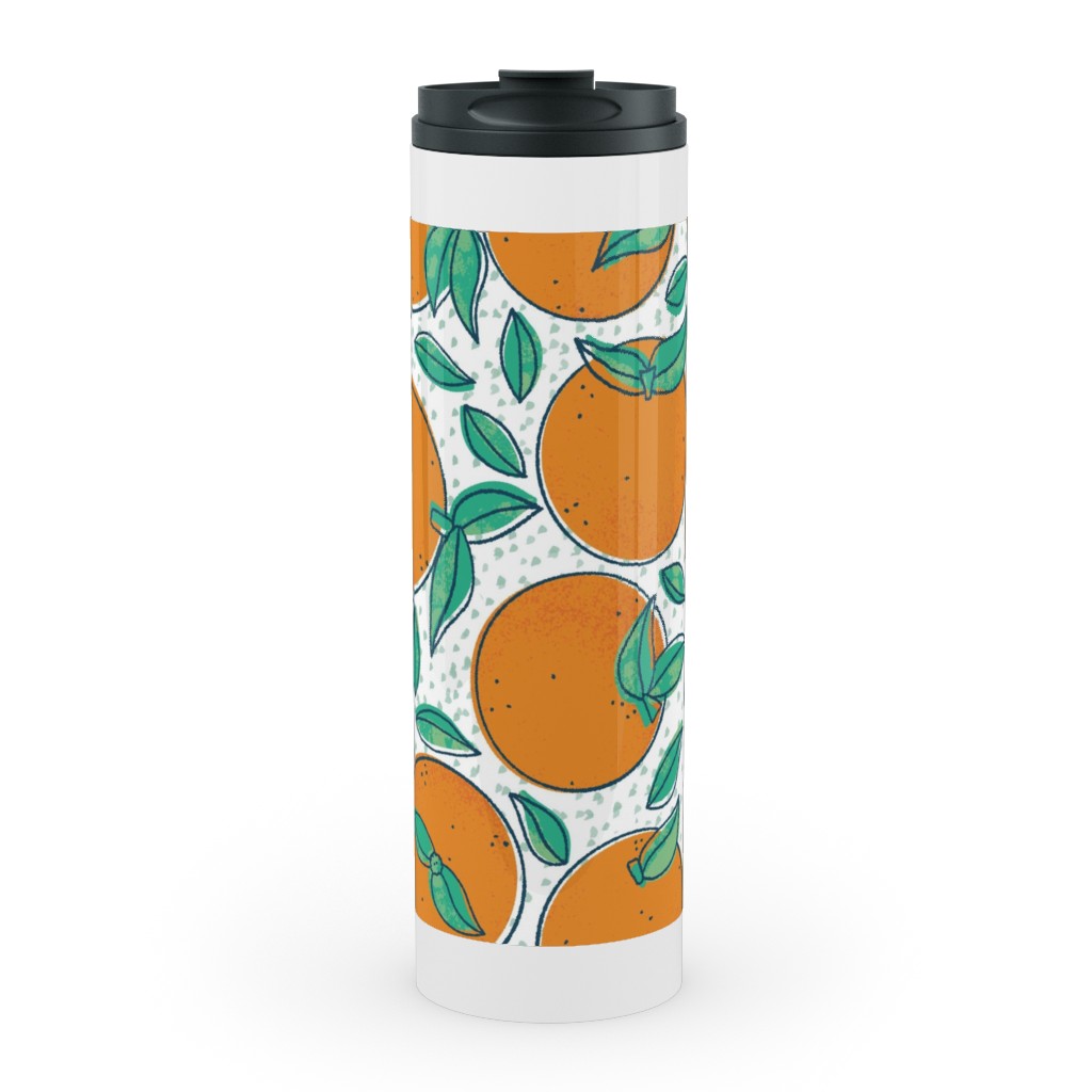 Oranges With Leaves on White Stainless Mug, White, , 20oz, Orange, Orange
