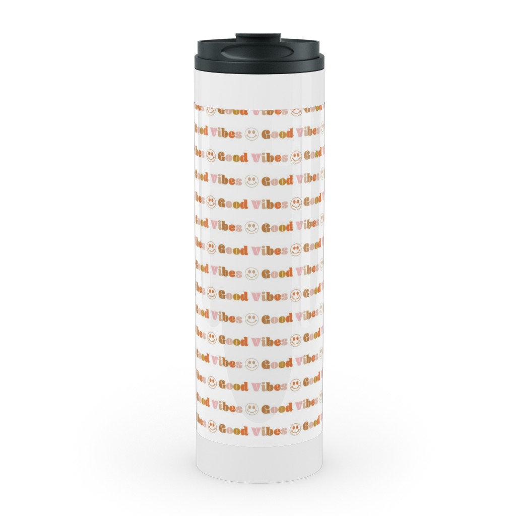 Good Vibes - Retro 70s Smiley Face - Earthy Stainless Mug, White, , 20oz, Orange, Orange