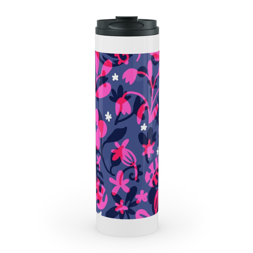 Tropical Floral - Fuchsia Stainless Mug, White, , 20oz, Pink, Bright Pink