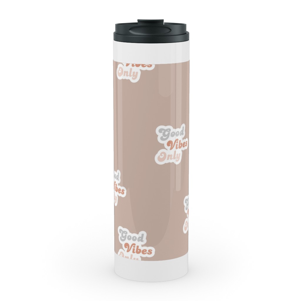 Seventies Retro Good Vibes Only Stainless Mug, White,  , 20oz, Pink