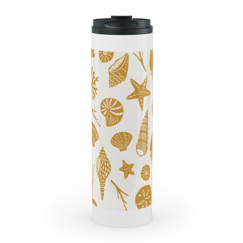 Seashells - Gold Stainless Mug, White, , 20oz, Yellow, Classic Yellow
