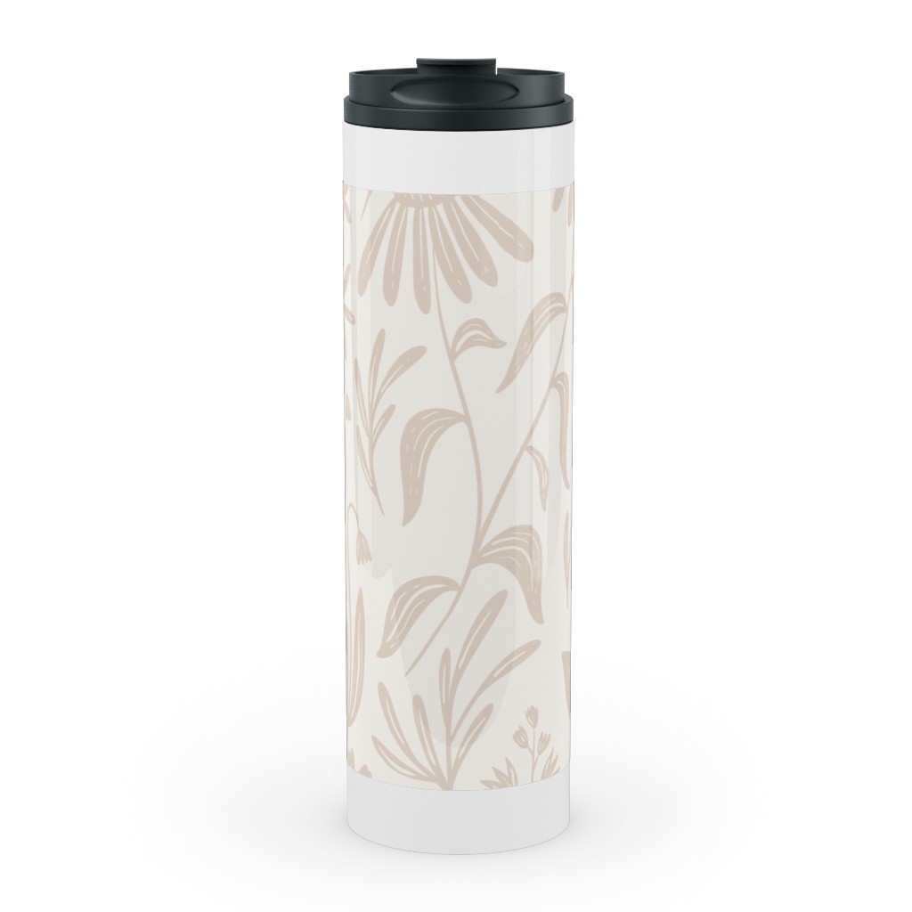 Wildflowers - Tan and Cream Stainless Mug, White,  , 20oz, Beige