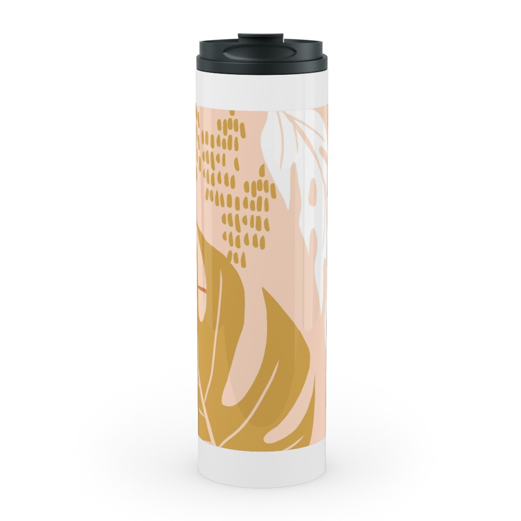 Paradiso - Tropical Palm Fronds - Golden Blush Stainless Mug, White, , 20oz, Pink, Bright Pink